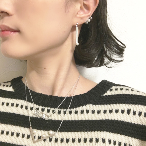 ■line monotone pearl pierce■ ラインモノトーンパールピアス 